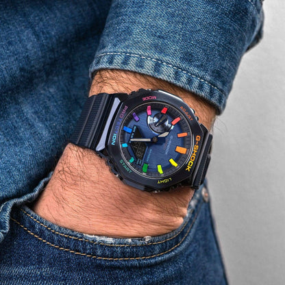 Modified G-Shock With Colourful Indices And Outer Case - CasiOak Blue-Metal Rainbow