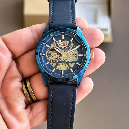 Tommy Hilfiger Automatic Machinary Blue Strap & Blue Dial Analog Watch For Men