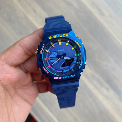 Modified G-Shock With Colourful Indices And Outer Case - CasiOak Blue-Metal Rainbow